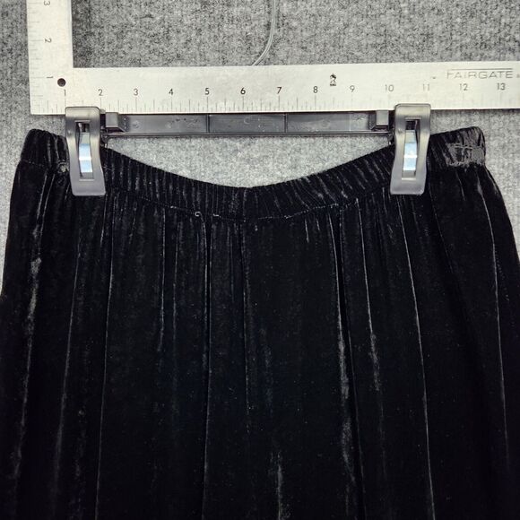 Vintage EILEEN FISHER Black Silk Blend Elastic Pull On Velvet Pants SIZE 1 - Picture 3 of 12